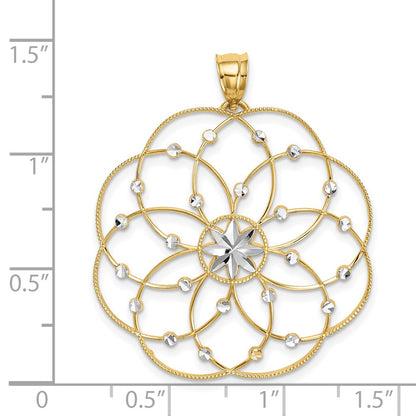 14K Yellow & Rhodium And Diamond-Cut Spiral Circle Pendant