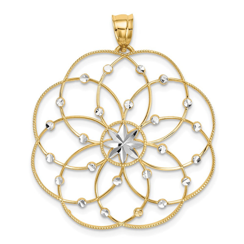 14K Yellow & Rhodium And Diamond-Cut Spiral Circle Pendant