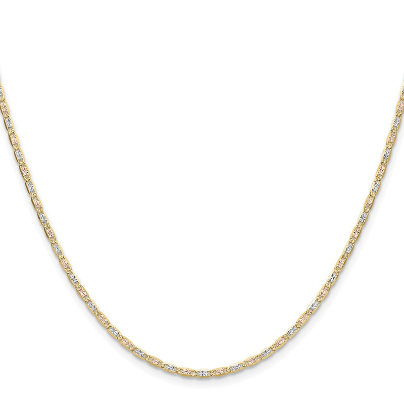 18 Inch 14K Tri-Color 2.0mm Gold Pav Valentino Chain Necklace