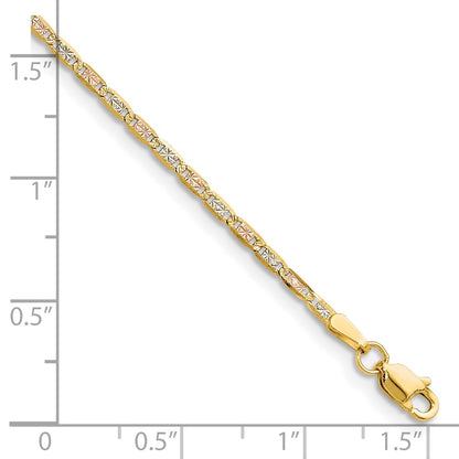14K Tri-Color 2.0mm Gold Pav Valentino Chain Bracelet