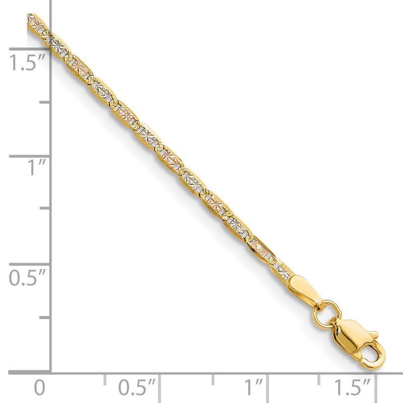 14K Tri-Color 2.0mm Gold Pav Valentino Chain Bracelet