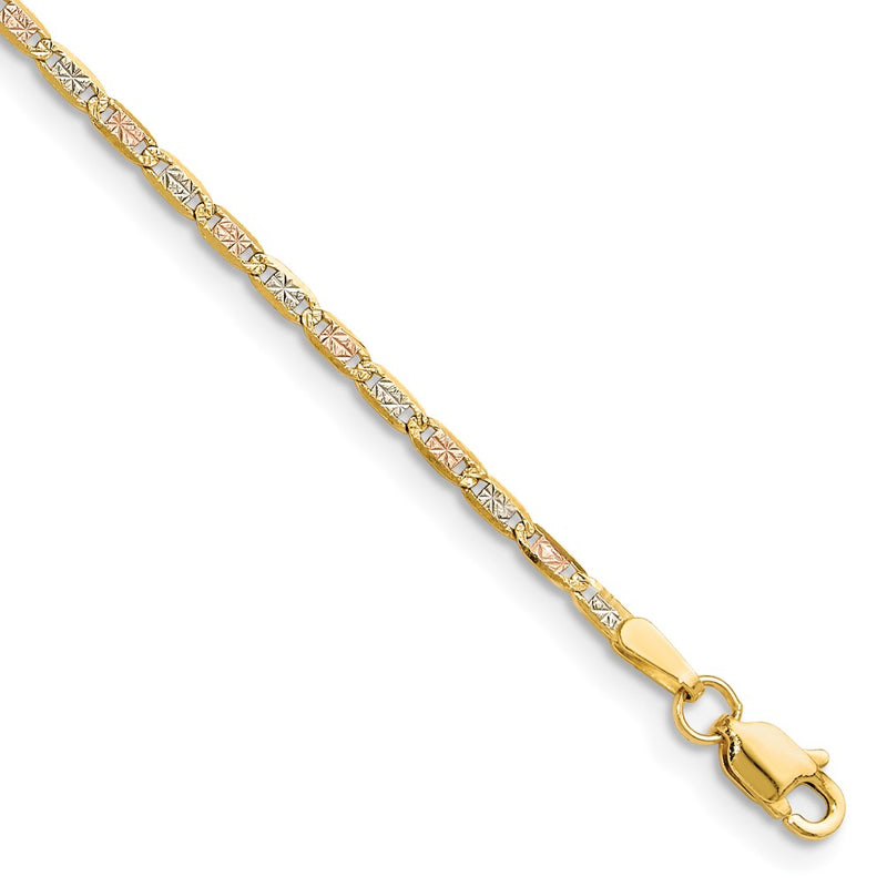 14K Tri-Color 2.0mm Gold Pav Valentino Chain Bracelet
