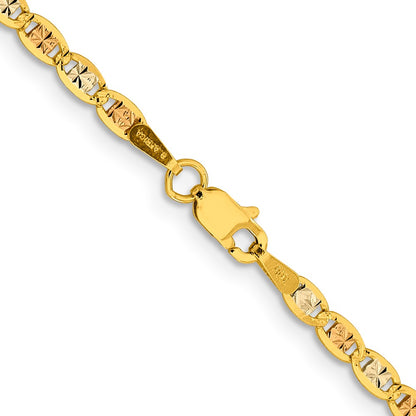 14K Tri-Color 2.75mm Pav Valentino With Lobster Clasp Chain Necklace