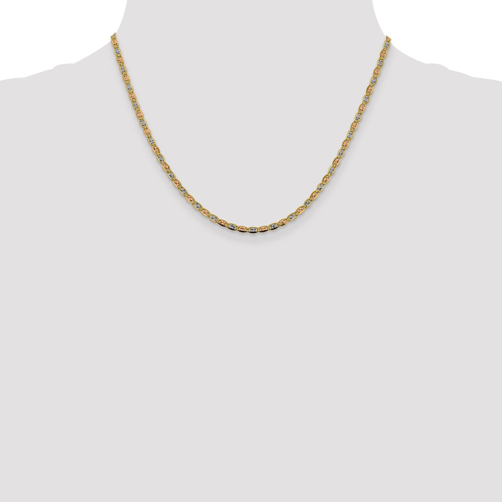 14K Tri-Color 2.75mm Pav Valentino With Lobster Clasp Chain Necklace