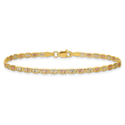14K Tri-Color 2.75mm Pav Valentino With Lobster Clasp Chain Bracelet