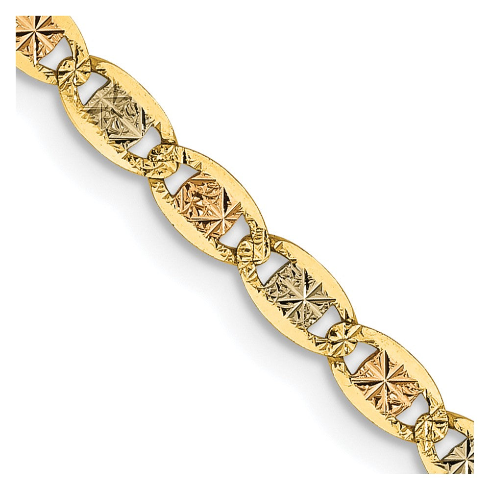 14K Tri-Color 2.75mm Pav Valentino With Lobster Clasp Chain Necklace