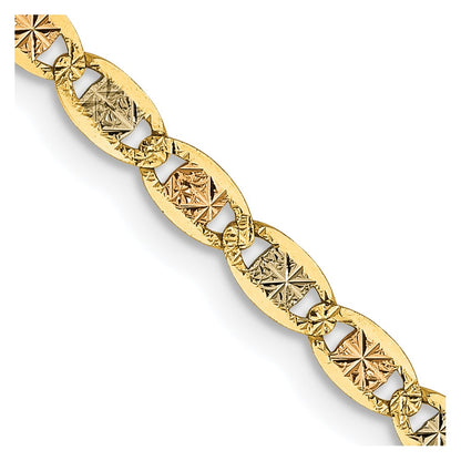 14K Tri-Color 2.75mm Pav Valentino With Lobster Clasp Chain Necklace