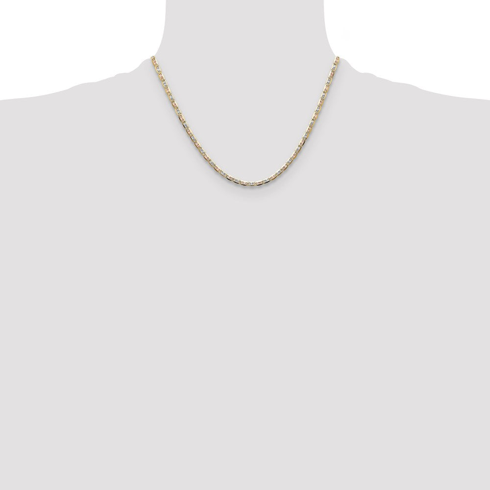 14K Tri-Color 3.2mm Gold Pav Valentino Chain Necklace