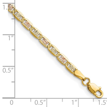 14K Tri-Color 3.2mm Gold Pav Valentino Chain Bracelet