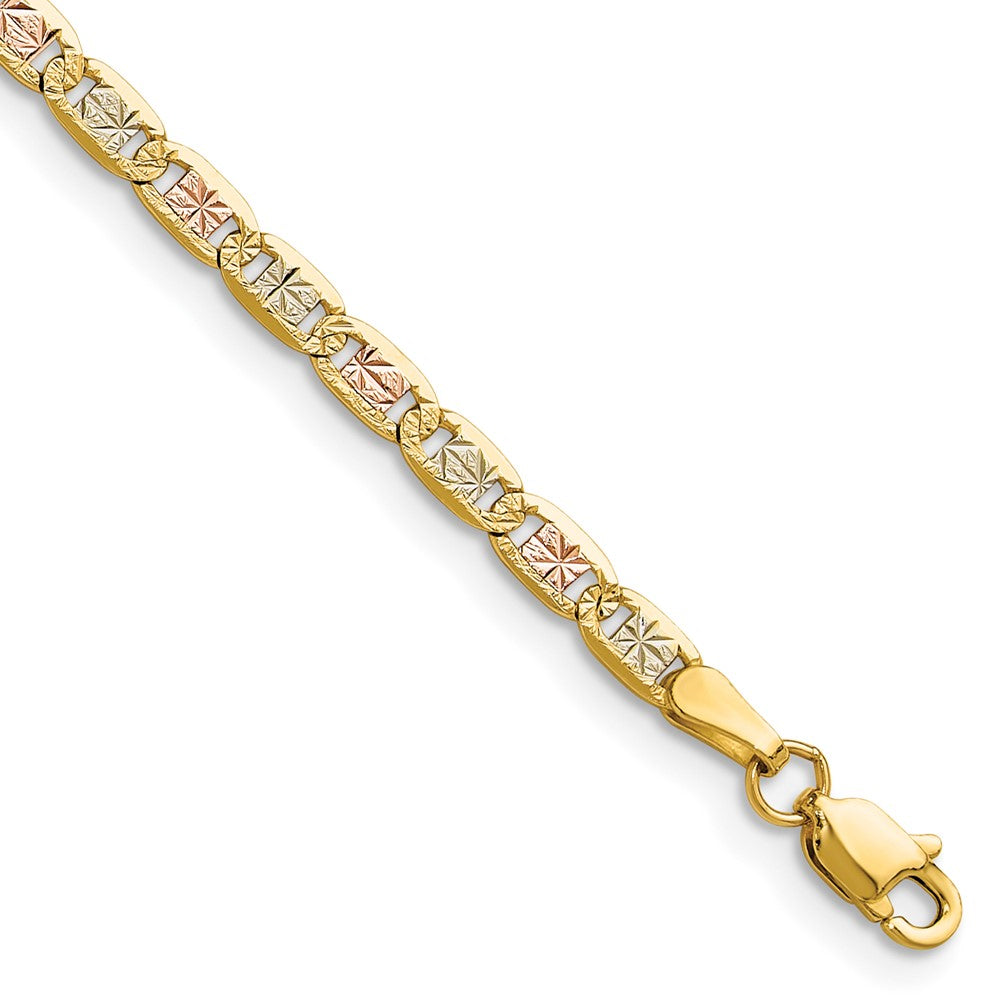 14K Tri-Color 3.2mm Gold Pav Valentino Chain Bracelet