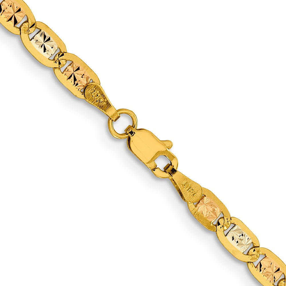 14K Tri-Color 3.8mm Pav Valentino With Lobster Clasp Chain Necklace