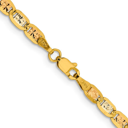 14K Tri-Color 3.8mm Pav Valentino With Lobster Clasp Chain Necklace