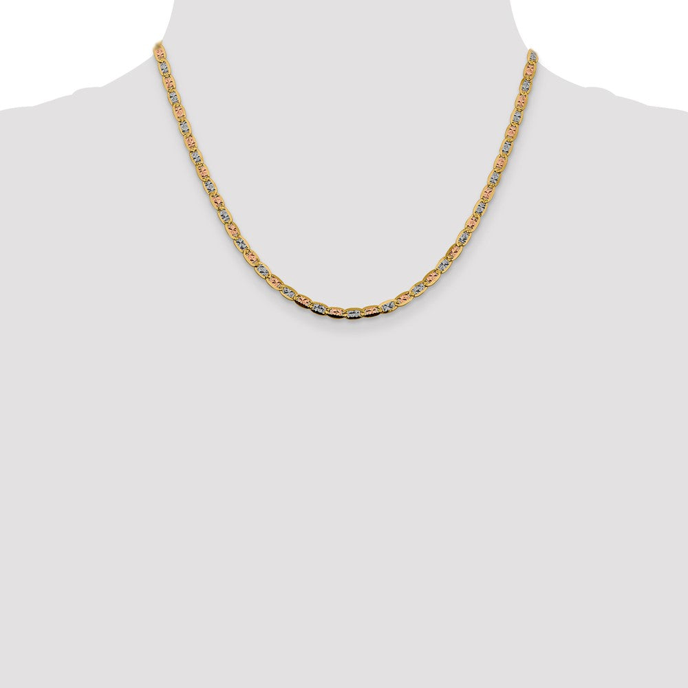 14K Tri-Color 3.8mm Pav Valentino With Lobster Clasp Chain Necklace