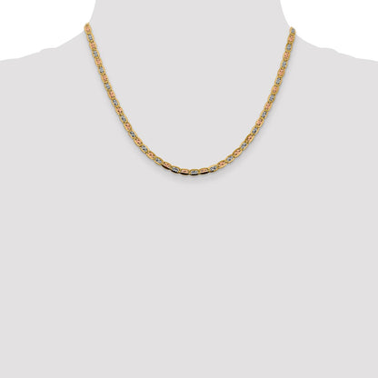 14K Tri-Color 3.8mm Pav Valentino With Lobster Clasp Chain Necklace