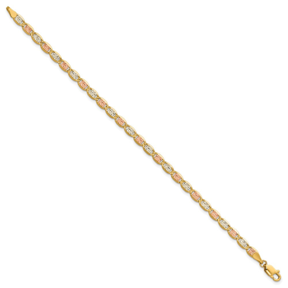 14K Tri-Color 7 Inch 3.8mm Pav Valentino With Lobster Clasp Bracelet