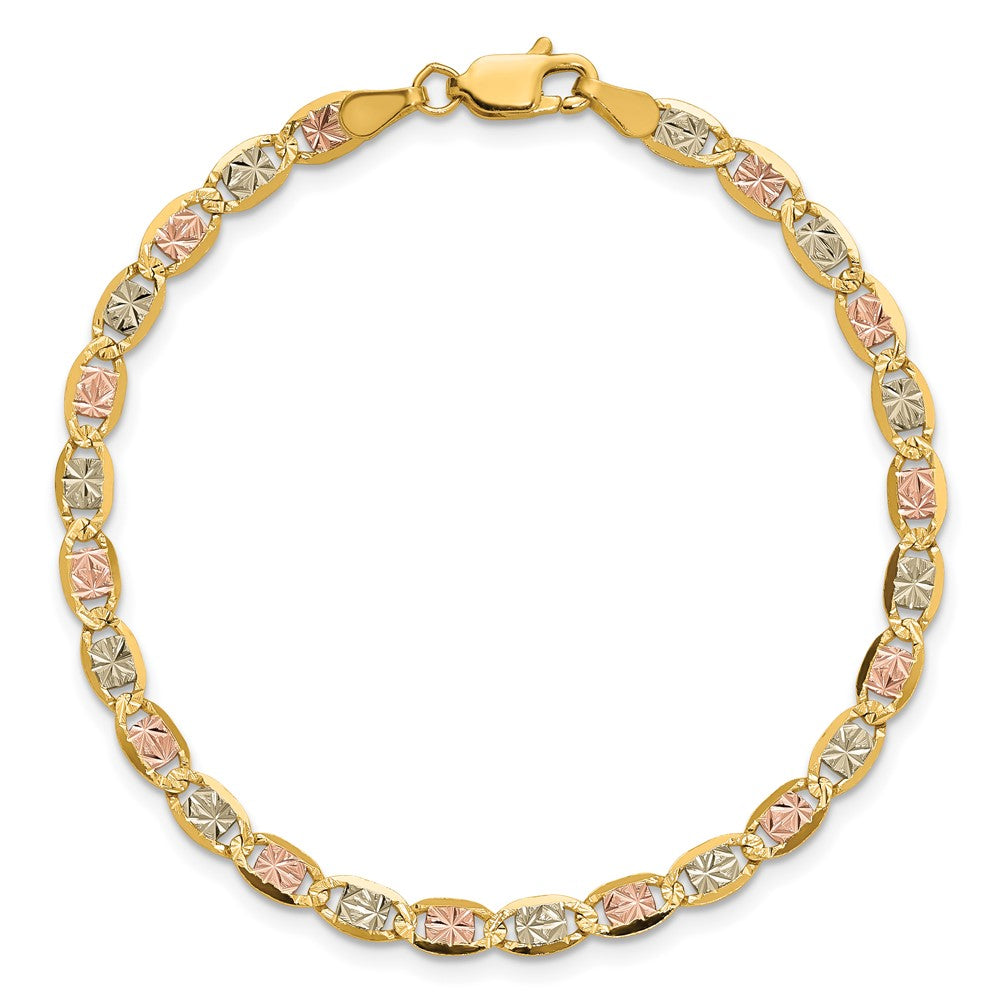 14K Tri-Color 7 Inch 3.8mm Pav Valentino With Lobster Clasp Bracelet