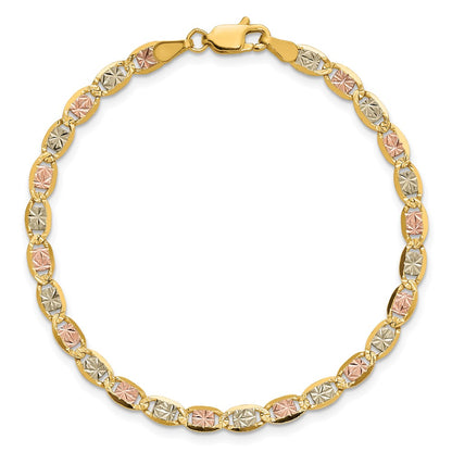 14K Tri-Color 7 Inch 3.8mm Pav Valentino With Lobster Clasp Bracelet