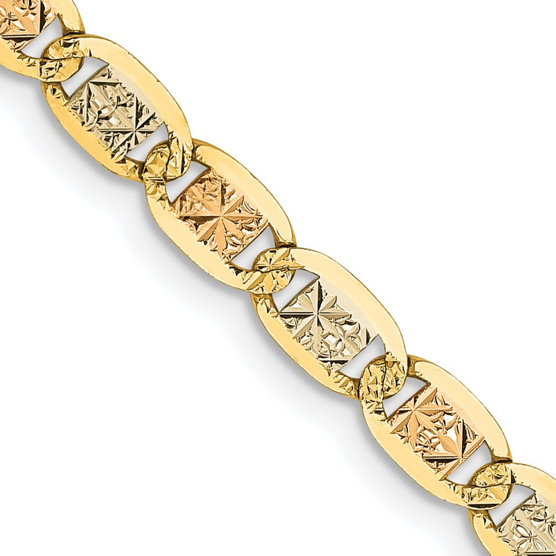 14K Tri-Color 3.8mm Pav Valentino With Lobster Clasp Chain Necklace