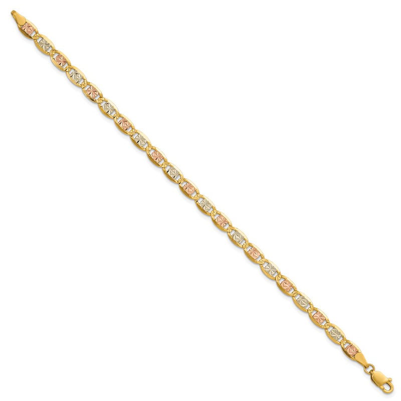 14K 4.65mm Tri-Color Gold Pav Valentino Chain Anklet