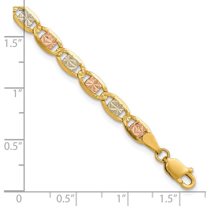 14K Tri-Color 7 Inch 4.65mm Pav Valentino With Lobster Clasp Bracelet