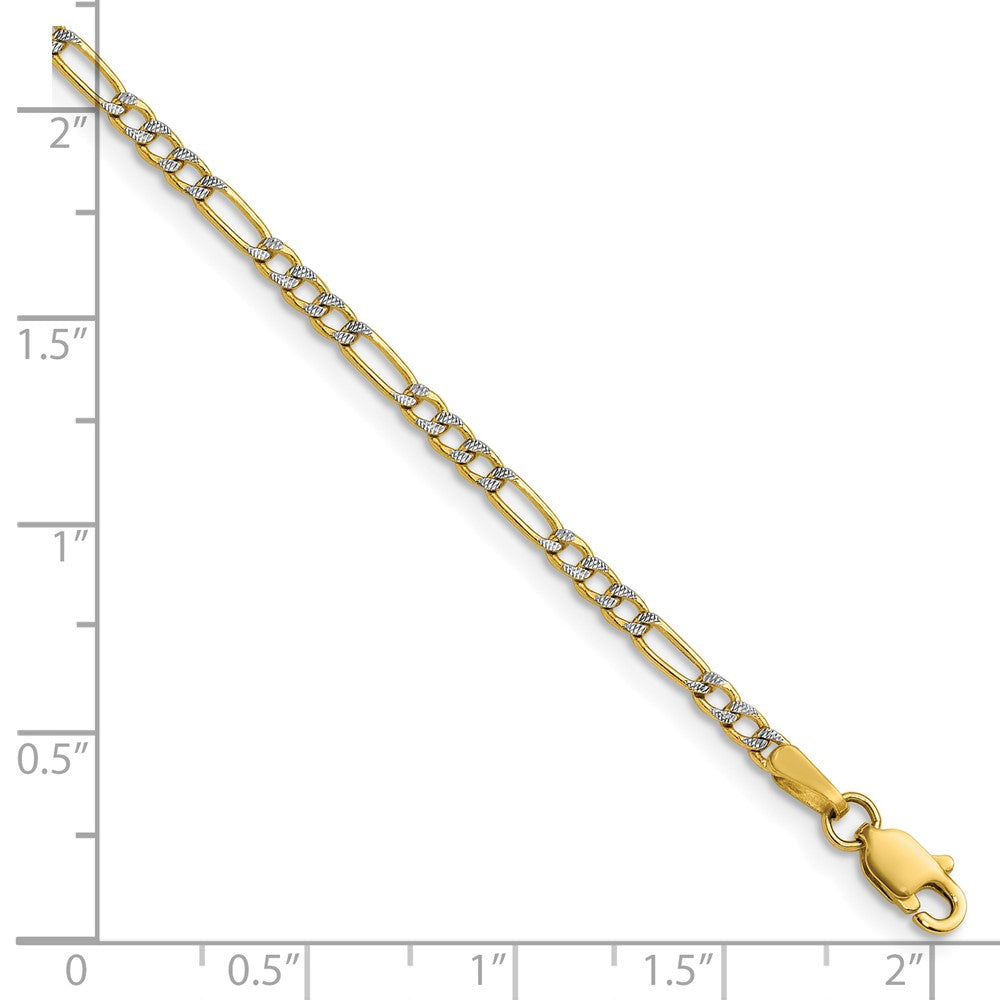 14k 2.3mm Semi-solid with Rhodium Pavé Figaro Chain Anklet