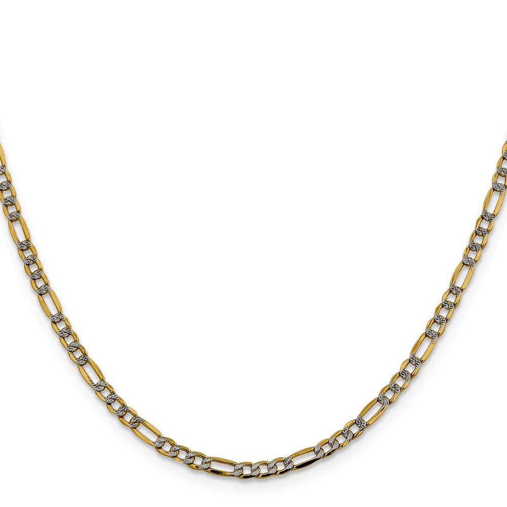 14K Yellow & Rhodium 3.2mm Semi-Solid With Pav Figaro Lobster Clasp Chain Necklace
