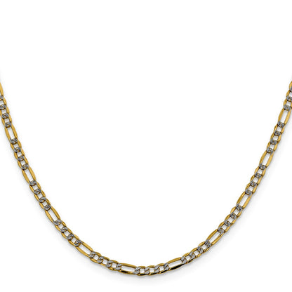 14K Yellow & Rhodium 3.2mm Semi-Solid With Pav Figaro Lobster Clasp Chain Necklace