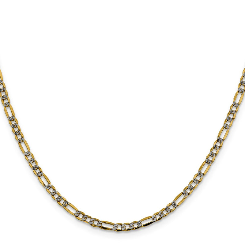 14K Yellow & Rhodium 3.2mm Semi-Solid With Pav Figaro Lobster Clasp Chain Necklace