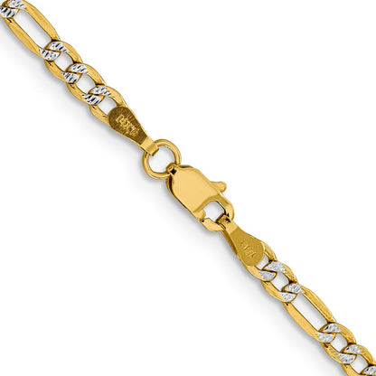 14K Yellow & Rhodium 3.2mm Semi-Solid With Pav Figaro Lobster Clasp Chain Necklace