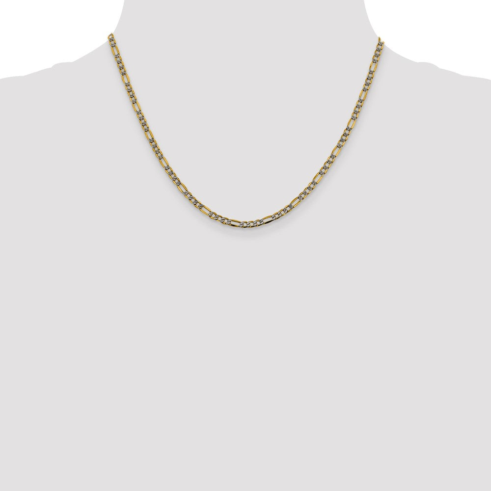 14K Yellow & Rhodium 3.2mm Semi-Solid With Pav Figaro Lobster Clasp Chain Necklace