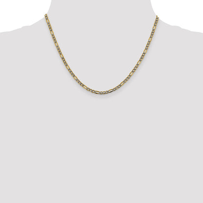 14K Yellow & Rhodium 3.2mm Semi-Solid With Pav Figaro Lobster Clasp Chain Necklace