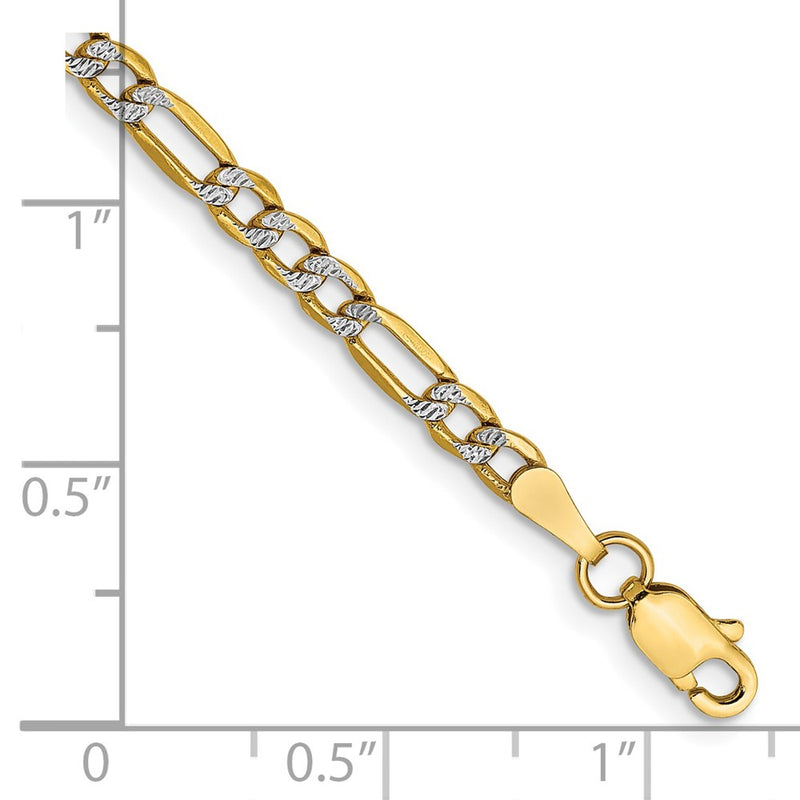 14K Yellow & Rhodium 3.2mm Semi-Solid With Pav Figaro Lobster Clasp Chain Bracelet