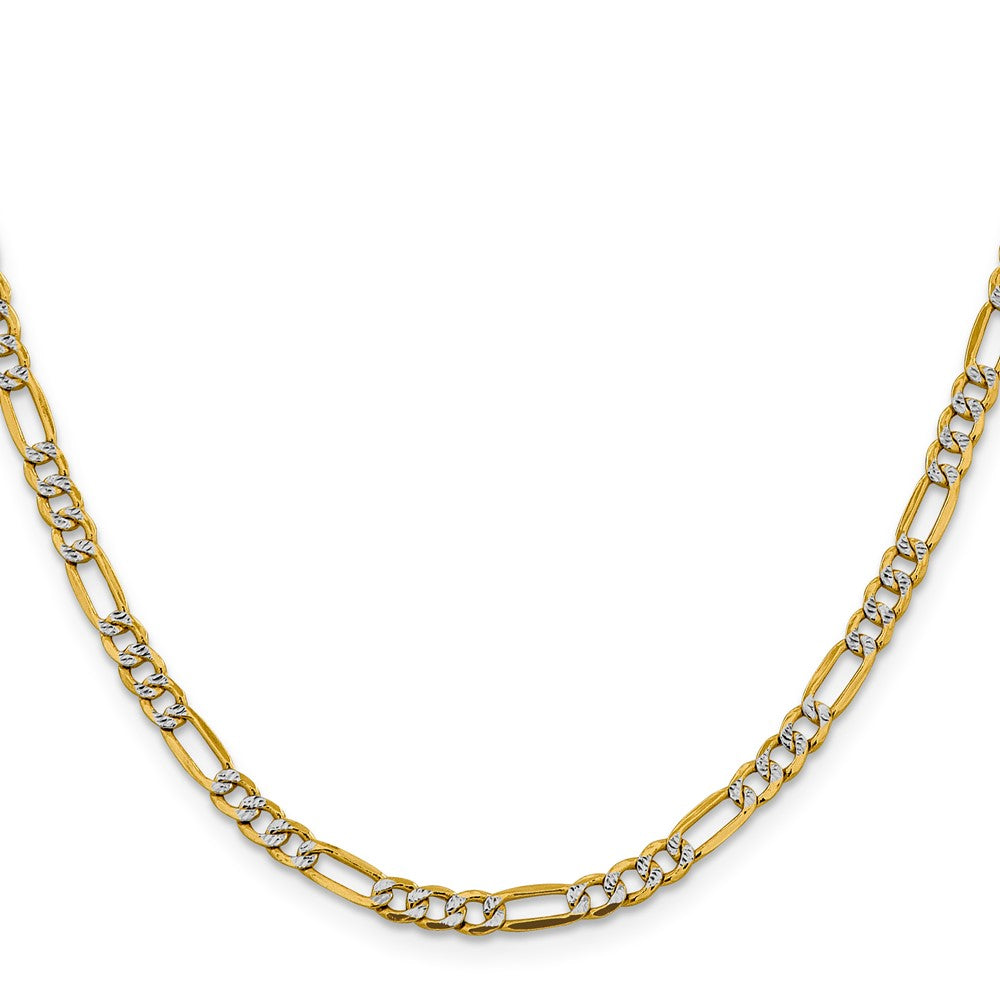 14K Yellow & Rhodium 3.9mm Semi-Solid With Pav Figaro Lobster Clasp Chain Necklace