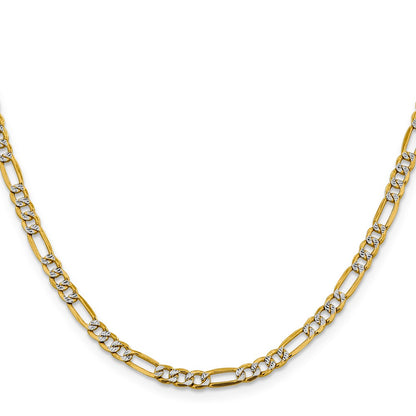 14K Yellow & Rhodium 3.9mm Semi-Solid With Pav Figaro Lobster Clasp Chain Necklace