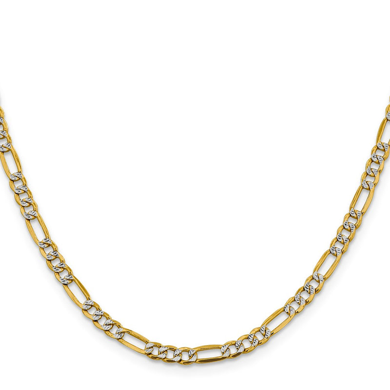 14K Yellow & Rhodium 3.9mm Semi-Solid With Pav Figaro Lobster Clasp Chain Necklace