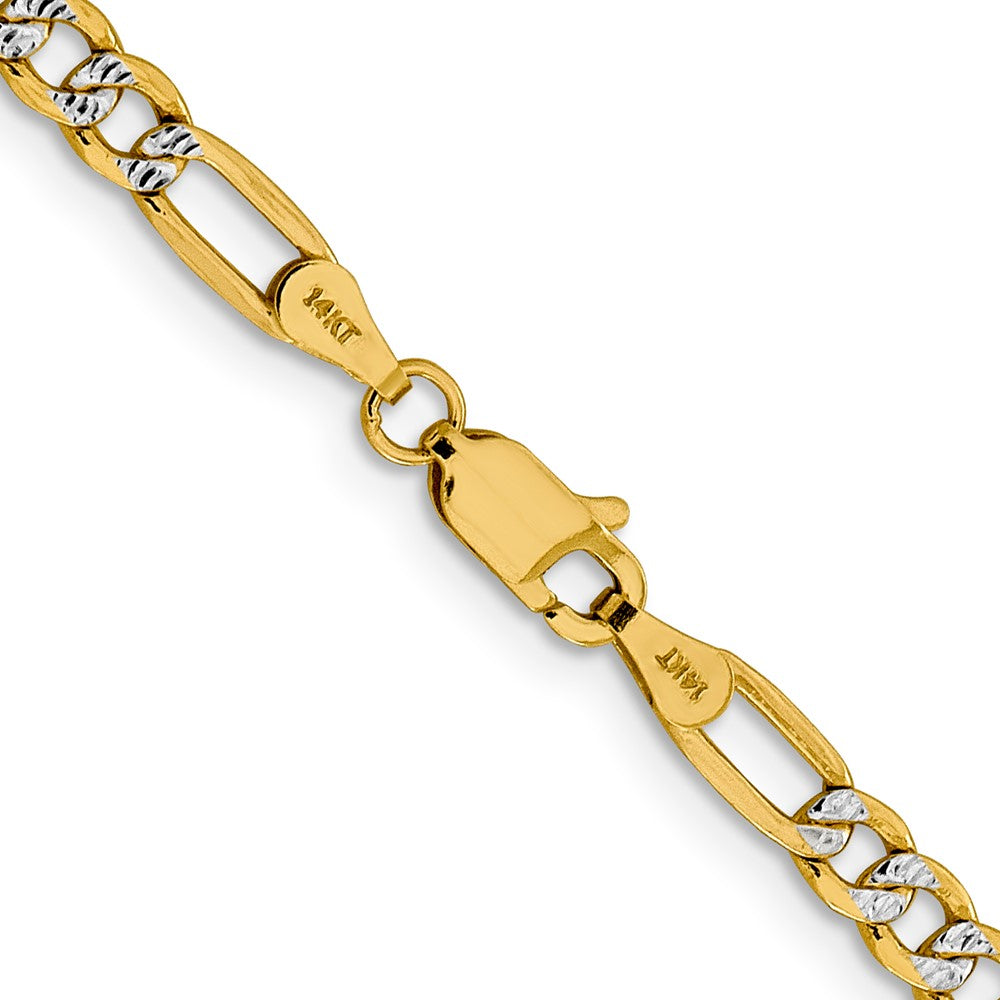 14K Yellow & Rhodium 3.9mm Semi-Solid With Pav Figaro Lobster Clasp Chain Necklace