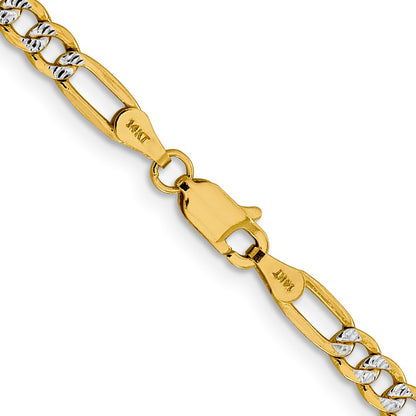 14K Yellow & Rhodium 3.9mm Semi-Solid With Pav Figaro Lobster Clasp Chain Necklace