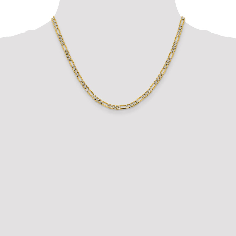 14K Yellow & Rhodium 3.9mm Semi-Solid With Pav Figaro Lobster Clasp Chain Necklace