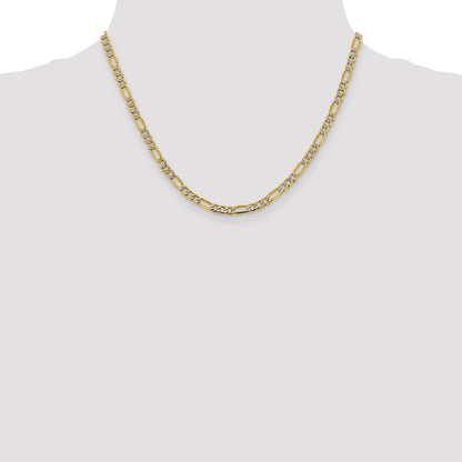 14K Yellow & Rhodium 3.9mm Semi-Solid With Pav Figaro Lobster Clasp Chain Necklace