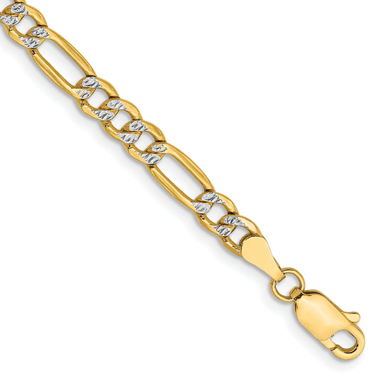 9 Inch 14K 3.9mm Semi-Solid With Rhodium Pav Figaro Chain