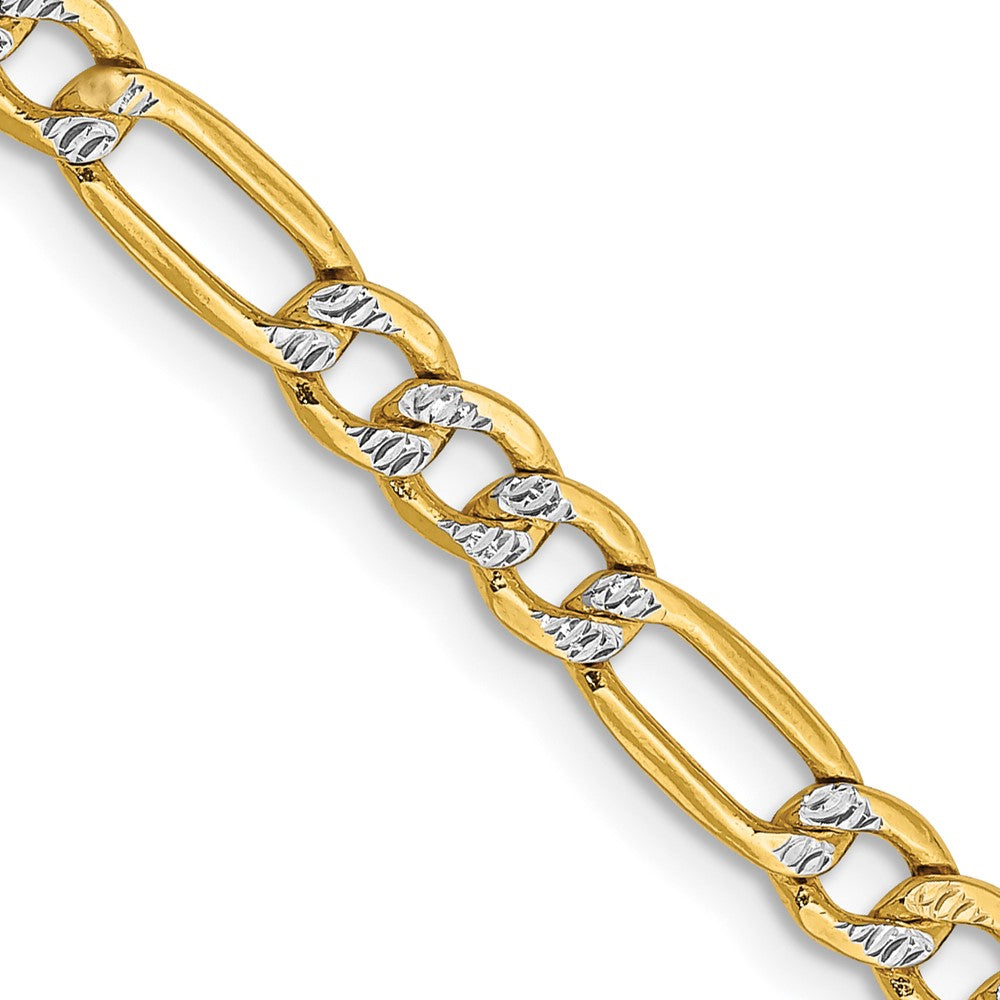 14K Yellow & Rhodium 3.9mm Semi-Solid With Pav Figaro Lobster Clasp Chain Necklace