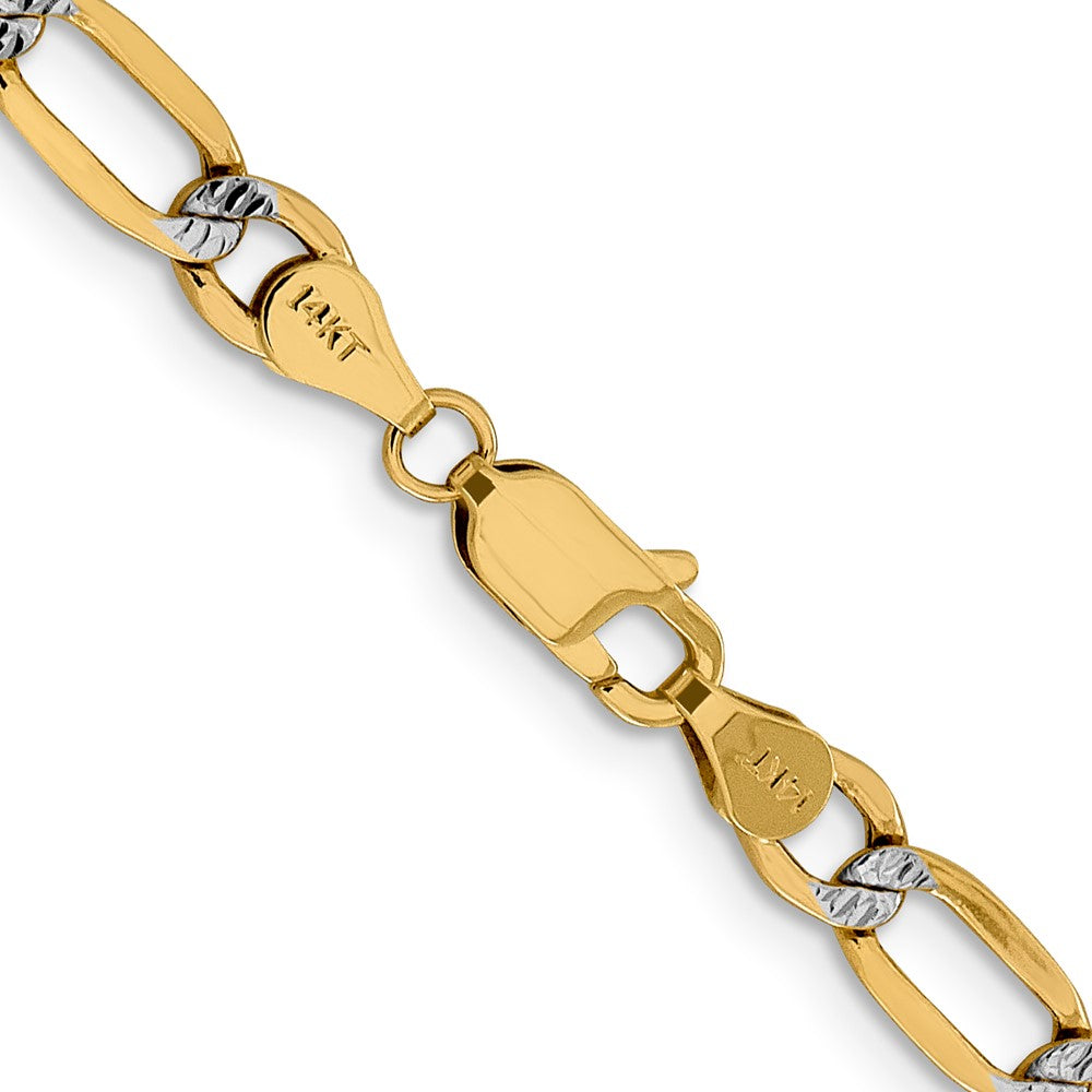 14K Yellow & Rhodium 24 Inch 5.25mm Semi-Solid With Pav Figaro Lobster Clasp Chain Necklace