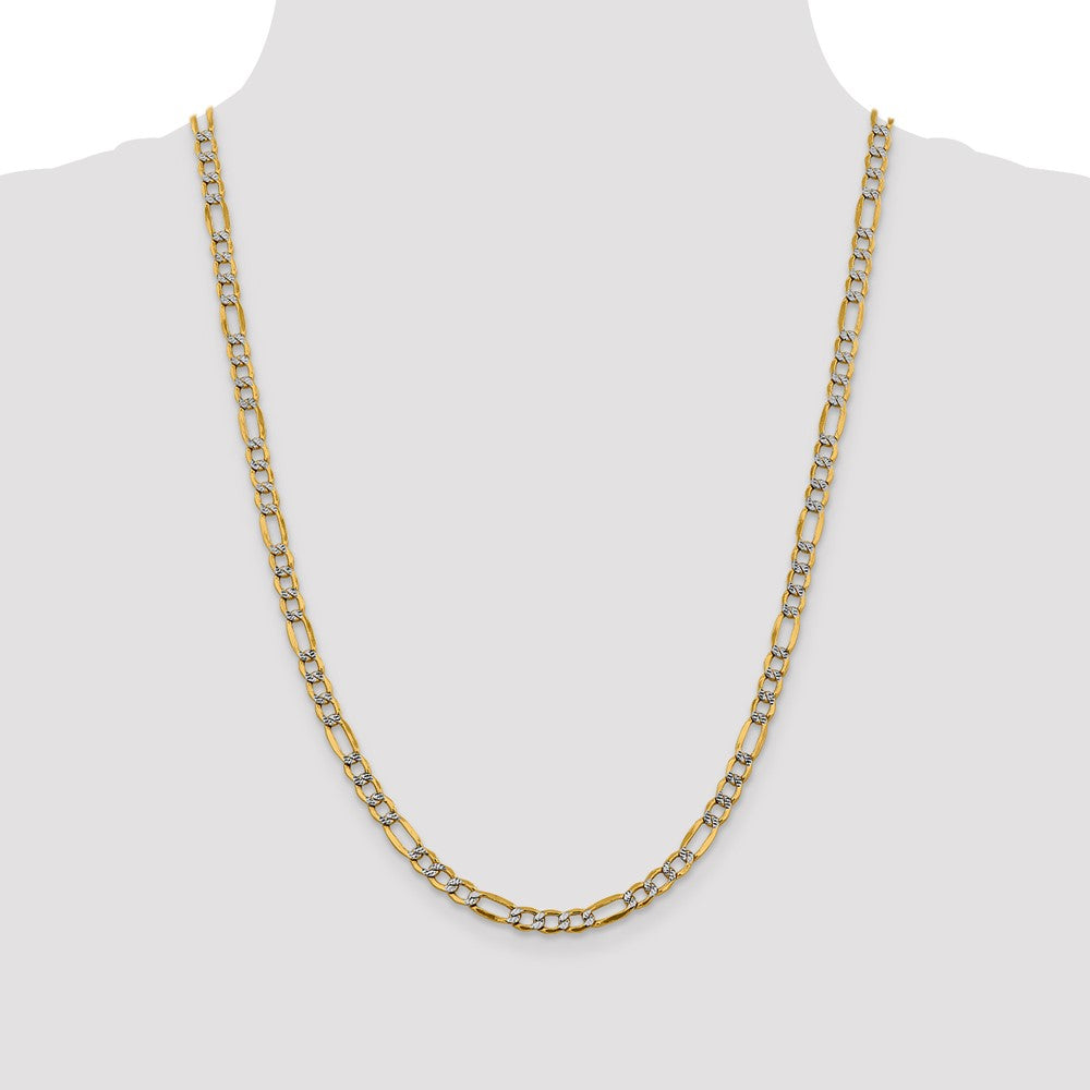 14K Yellow & Rhodium 24 Inch 5.25mm Semi-Solid With Pav Figaro Lobster Clasp Chain Necklace