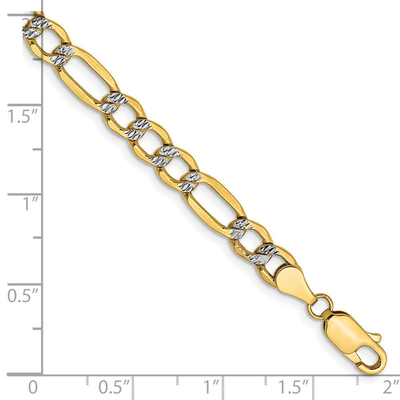 14K Yellow & Rhodium 5.25mm Semi-Solid With Pav Figaro Lobster Clasp Chain Bracelet