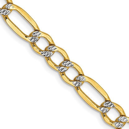14K Yellow & Rhodium 24 Inch 5.25mm Semi-Solid With Pav Figaro Lobster Clasp Chain Necklace