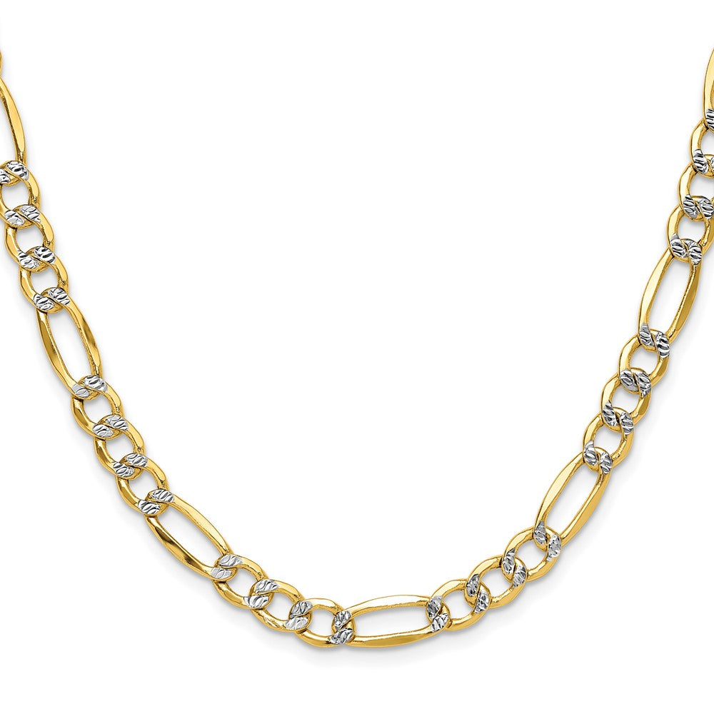 14K Yellow & Rhodium 6.5mm Semi-Solid With Pav Figaro Chain Necklace