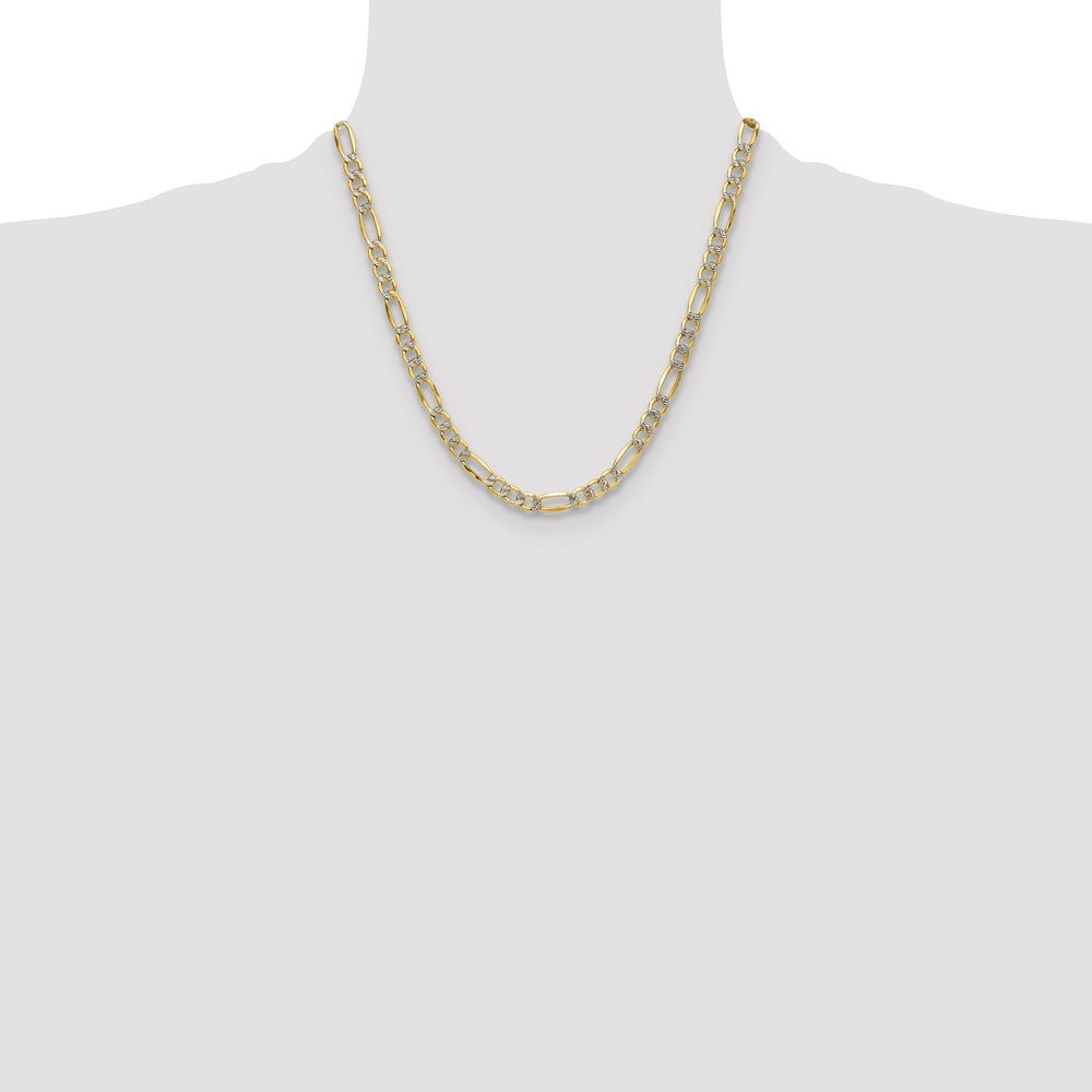 14K Yellow & Rhodium 6.5mm Semi-Solid With Pav Figaro Chain Necklace