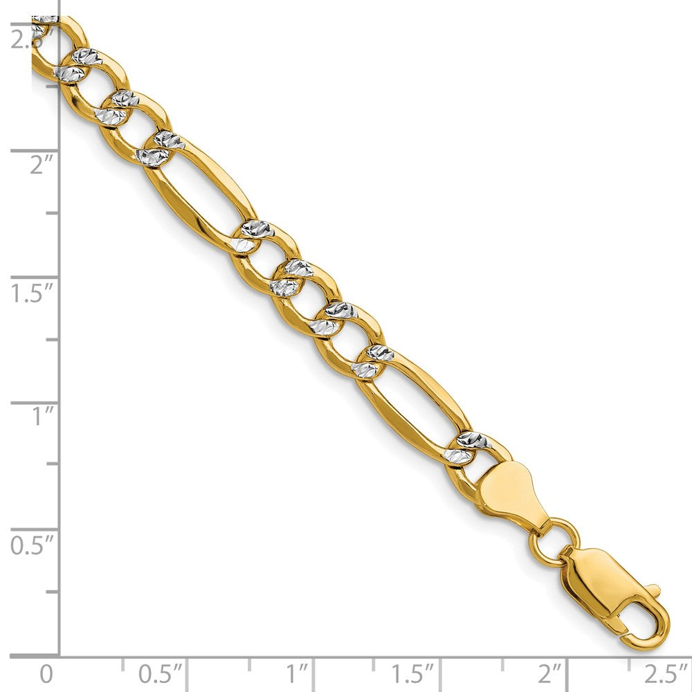 14K Yellow & Rhodium 6.5mm Semi-Solid With Pav Figaro Chain Bracelet