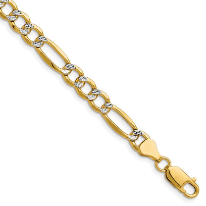 14K Yellow & Rhodium 6.5mm Semi-Solid With Pav Figaro Chain Bracelet