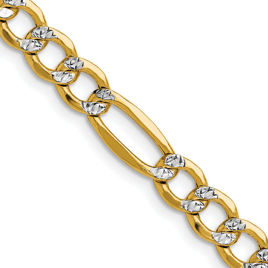 14K Yellow & Rhodium 6.5mm Semi-Solid With Pav Figaro Chain